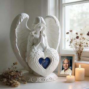 Small Keepsake Urns for Ashes,Prayer Angel Urn,Mini Cremation Urns for Human Ashes Mom Dad Grandma Pet,Lifelike Resin Sculpture, Decorative Angel Urns with Blue Aluminum Tiny Urn