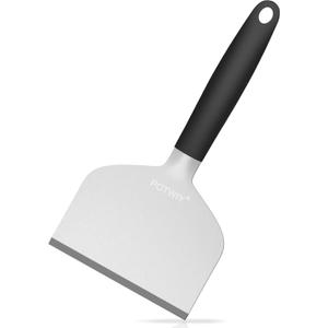 Heavy Duty Griddle Scraper, 5.3" Wide, Sharp Stainless Steel Scraper with Full Tang Silicone Handle, Great BBQ Cleaning Tool for Flat Top Grill & Griddle Cleaning Accessories (1 Pack, Large)