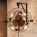 20 in. Indoor 6 Fan Speeds Wall Fan in Black with Lights and Remote, Industrial Black Wall Mounted Ceiling Fan