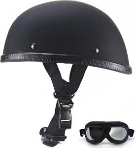 Motorcycle Half Helmet, DOT Approved Adult Men Women Retro Open Face Bike-Helmets, Bicycle/Skateboard Helmet for Adults, Bike, Skate, Scooter, Longboard Half Shell Helmet (Matte Black+B, Medium)