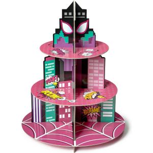 Pink Spider Cupcake Stand - 3 Tier Spider Theme Cardboard Cake Stand for Kids Birthday Party Supplies