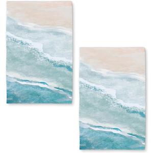 Beach Kitchen Towels Set of 2 Dish Towels Kitchen Hand Towels Absorbent Quick Dry Microfiber Cloth Dish Towel for Kitchen Drying 18" x 26",Coastal Ccean Sand Wave Blue Teal