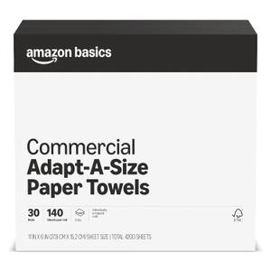 Amazon Basics 2-Ply White Adapt-a-Size Kitchen Paper Towels, Absorbent, Thick, Individually Wrapped, 140 Towels per Roll (30 Rolls), 4200 Count (Previouly AmazonCommercial), 1 pack