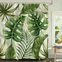 Tropical Leaves Shower Curtains, Palms Monstera Banana Leaf Green Plant Botanical Bathroom Curtains Bathtub Home Decor Machine Washable Waterproof Fabric with 12 Hooks 72L*72W inch