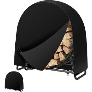 40 Inch Firewood Log Rack Cover 104 x 102 x 61 cm, Heavy Duty 600D Oxford Firewood Log Hoop Cover with PVC Backing, Outdoor Waterproof Round Fire Wood Rack Cover with Zipper, Buckles, Velcro