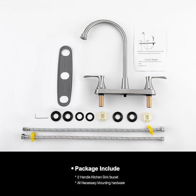 KirlystonE 2-Handle Faucet for 3-Hole Kitchen Sink, Stainless Steel Brushed Nickel Centerset Kitchen Sink Faucet for RV,Camper and Utility Sink, Brushed Nickel