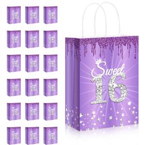 Teling 18 Pcs Sweet 16 Party Favors Sweet 16th Birthday Gift Bags Goodie Candy Treat Bags with Handle Decorations for 16th Birthday Party Supplies(Purple)