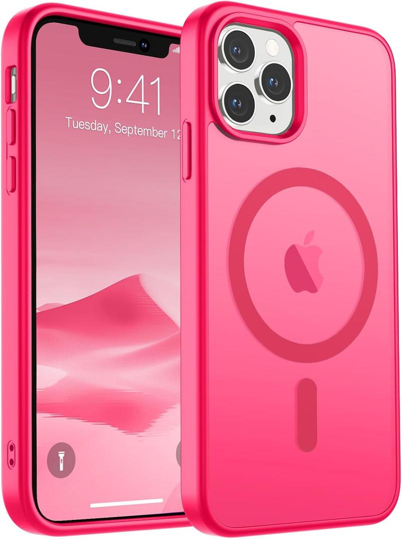 SUPFINE Magnetic for iPhone 11 Pro Max Case (Compatible with MagSafe) (Military Grade Drop Protection) Translucent Matte Shockproof Phone Cover,Matte Hot Pink