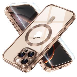Misea Magnetic for iPhone 16 Pro Max Case with MagSafe [Never Yellowing] [Military Grade Drop Protection] Full Camera Lens Protector Plating Soft Clear Phone Case for Women Girls 6.9 inch, Desert