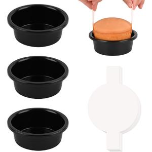 HUAKENER 4 Inch Cake Pan - Set of 3 Round Cake Pans with 100 Pieces Parchment Paper, Non-stick Cake Baking Pans, Dishwasher Safe