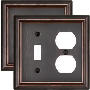 Metal Wall Plates, Decorative Switch Plates and Outlet Covers (Aged Bronze/1 Toggle/1 Duplex 2 Pack)
