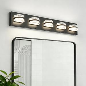 Rotatable LED Bathroom Vanity Light 5-Light 32" Black Dimmable ETL, 5 Light-32in-1pack