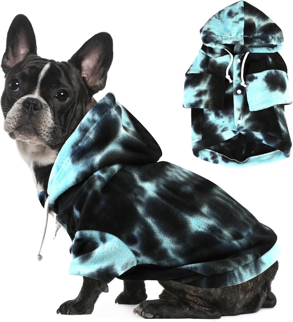 Mklhgty Tie Dye Dog Hoodie, Winter Coat for Small Dogs - Ultra-Soft Adjustable Warm Hood, Breathable Comfort Fabric for Daily Use (XS: 3.5-6lbs, Blue2)