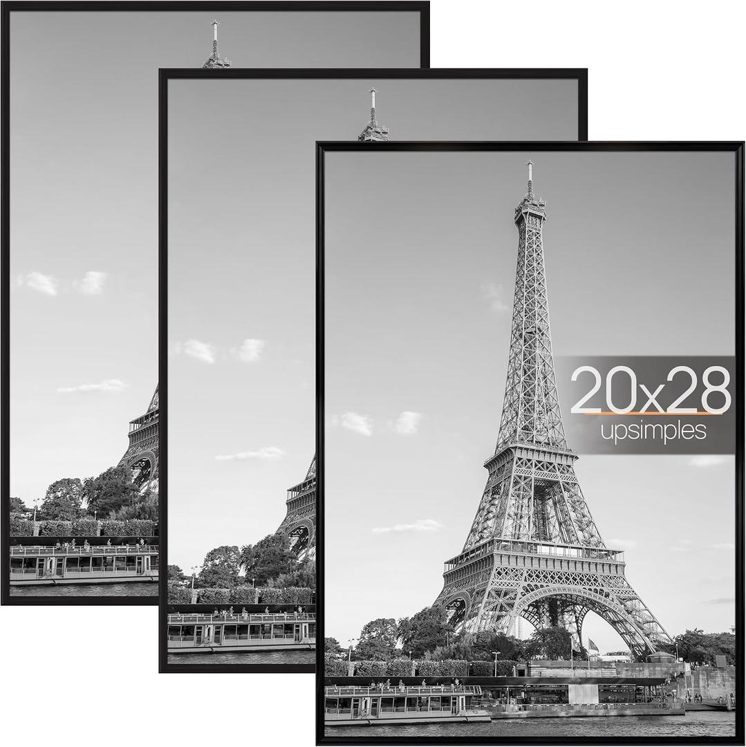 upsimples 20x28 Poster Frame, Easy Slide-In Assembly, Black, 3 Pack