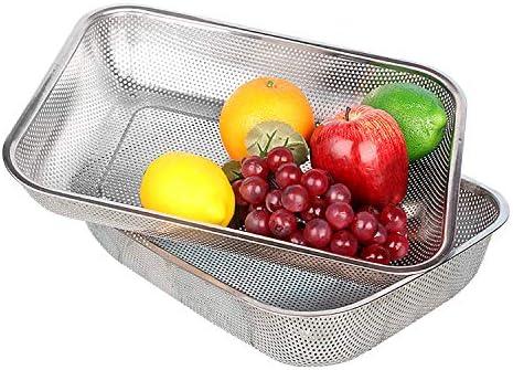 Cedilis 2 Pack Large Stainless Steel Colander Strainer, 6 Quart Mesh Vegetable Washing Basket, Rectangle Drainer Sink Basket for Vegetable Fruit Food (15" x 11" x 2.6")