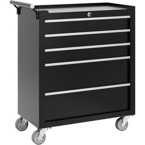 Garvee Rolling Tool Chest, 5 Drawers Tool Storage Cabinet, Toolbox with Wheels, Portable Tool Cabinet Organizer with Locking System & Drawer Liners, Tool Storage Cart for Garage, Workshop, Black