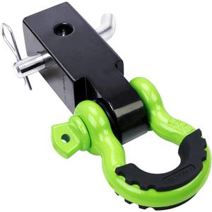 Shackle Hitch Receiver 2 inch with Hitch Pin, 41918 Lbs Break Strength Never Rust Receiver Shackle Bracket Heavy Duty and Solid with 3/4'' D Ring Shackle, Towing Accessories for Trucks Green