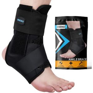 SNEINO Ankle Brace for Women & Men - Ankle Brace for Sprained Ankle, Ankle Support Brace for Achilles, Tendon, Sprain, Injury Recovery, Lace up Ankle Brace for Running, Basketball, Volleyball (Large) (Large (Pack of 1), Black)