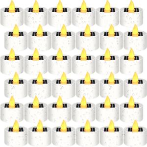 36 Pcs Solar Tea Lights Bulk Outdoor Waterproof Rechargeable Dusk to Dawn Lighting Small Valentine's Day Flameless Flickering LED Votive Candles for Garden Patio Party Lanterns (Amber)