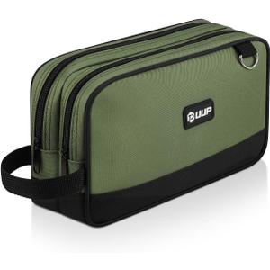 Zipper Tool Pouch Two Compartments Heavy Duty, Utility ToolBag with Carrying Handle D-Rings, Tools Storage Organizer for Electrician Mechanic, Gift for Men Dad,Green