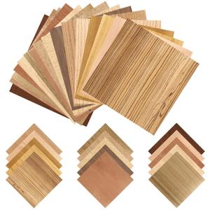 Juexica 30 Pcs 7.9" x 7.9" Wood Veneer Sheets Variety Pack Square Wood Veneers,Thickness Different, for Marquetry, Inlay, Woodworking Projects(Brown)