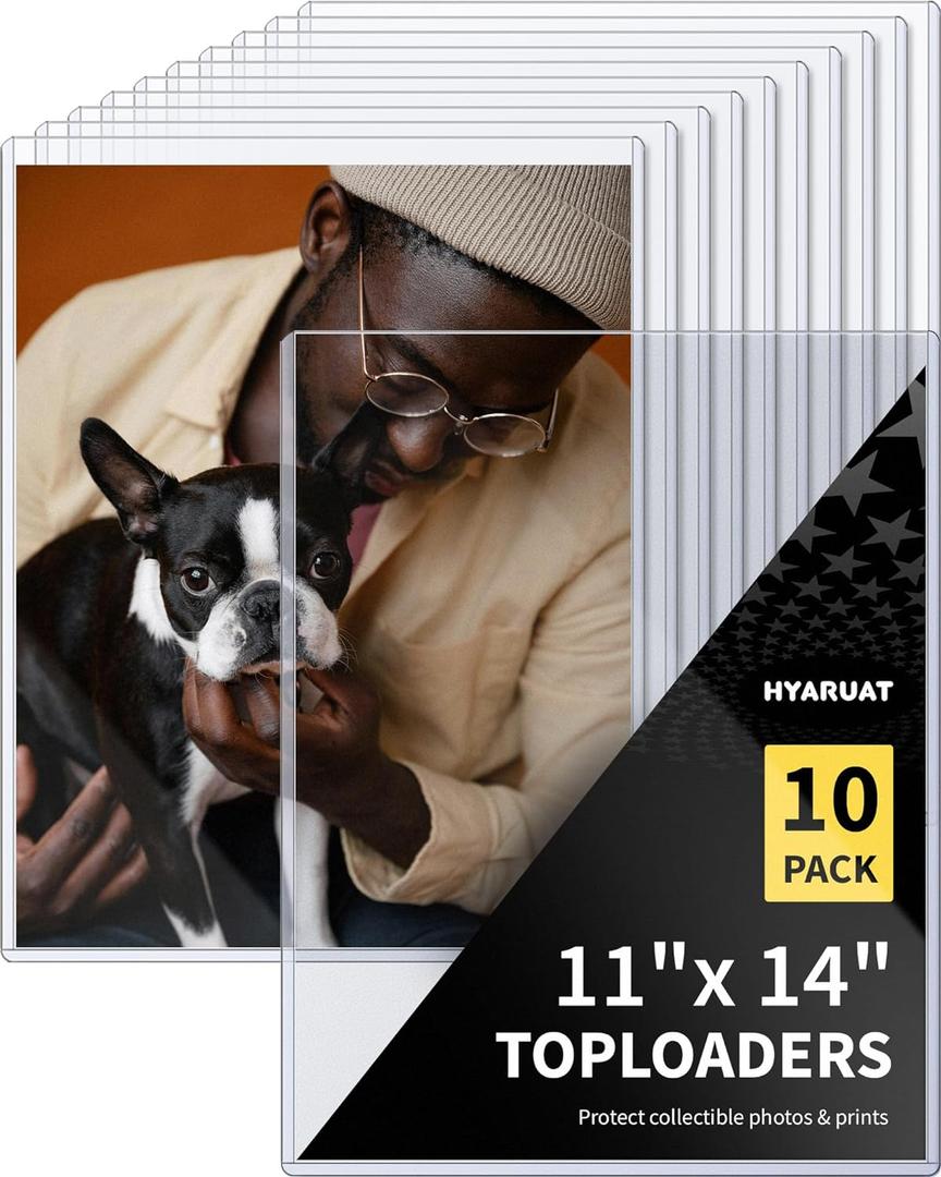 11x14 Toploader - Durable Clear PVC Sheet Protectors, Semi Rigid Plastic Sleeves as Frame Alternatives for Pictures, Photos, and Prints (10-Pack)