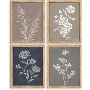 GUMEYJIA Boho Wall Art Set of 4 for Framed Minimalist Botanical Print Canvas Art Rustic Vintage Farmhouse Home Kitchen Wall Decor (8x10 in)