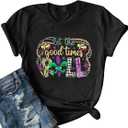 Mardi Gras Shirts for Women Let The Good Times Roll Shirt Carnival Graphic Tee Funny Short Sleeve Tops Black