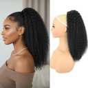 Kinky Straight Ponytail Extension for Black Women,16 Inch Yaki Drawstring Ponytail,Natural-Looking Thick Synthetic Hairpiece for Daily Wear(Natural Black)