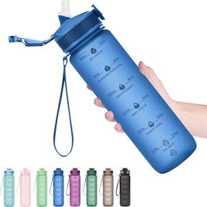 Hyeta 32oz Water Bottles with Straw - Stay Motivated and Hydrated with Convenient Times to Drink Markings, Durable, Leak-proof (Cowboy)