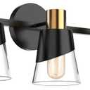 URSOLA Bathroom Vanity Light, 3 Lights Bathroom Light Fixtures Over Mirror, 20.47 inch Bathroom Light Fixtures, Black and Gold Design with Bevelled Edge and Clear Glass Shade Wall Lamp