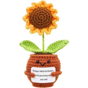 SmoothNovelty Happy 60th Birthday Gift for Women, Crochet Sunflower Gift for 60 Year Old Birthday Born in 1966, for Mom, Dad, Grandmothers, Aunts, Friends, Present Ideas