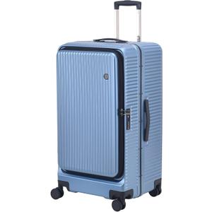 29 Inch Aluminum Checked Luggage with Side Opening Zipper, 40 * 37 * 77cm, 113L, Lightweight Hardshell ABS+PC Suitcase with TSA Lock, 360 Universal Wheels, Dark Blue