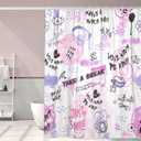 Abstract Pink and Purple Shower Curtain for Girls, Inspirational Quotes Shower Curtain Set for Bathroom, Fashion Women Fabric Shower Curtain Restroom Bathtub Decor Accessories with Hooks 72X 72 inch