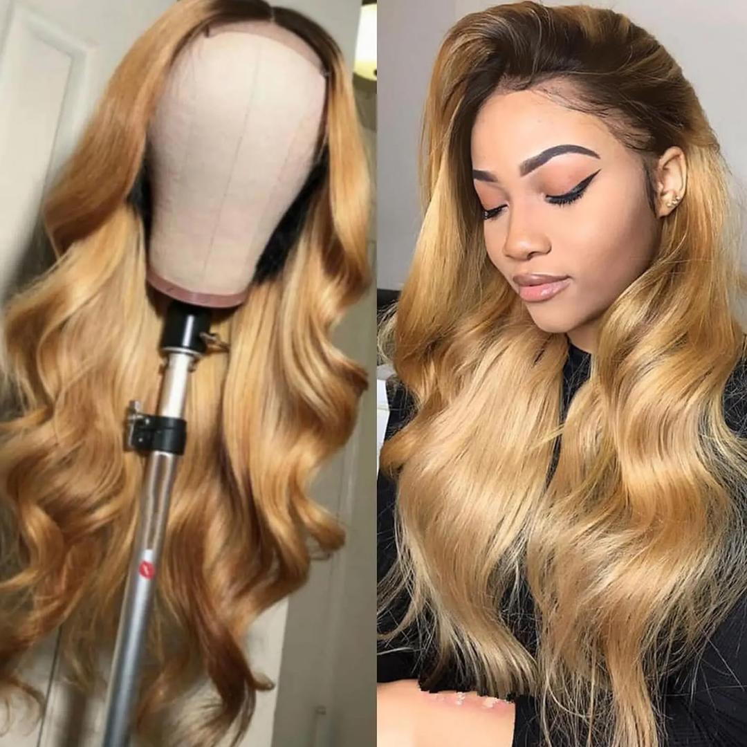 20 Inch Ombre Lace Front Wig Human Hair 4T27 13x4 Straight Highlight Lace Front Wig Human Hair Pre Plucked With Baby Hair Honey Blonde Wig Human Hair 180% Density Colored Wigs Human Hair for Women