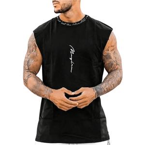Men's Tropical Sleeveless Beach Tank Top Crew Neck Cut Off Vacation Summer Tanks (Black, M)