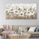 Large Flowers Wall Art for Living Room Decor Framed Art White Floral Canvas Pictures Modern Brown Artwork Blossom Canvas Prints for Bedroom Dining Room Kitchen Home Office Wall Decor 24" x 48"
