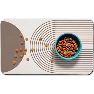 Dog Food Mats for Floors Waterproof, Cat Water Bowl Mats Pet Feeding Absorbent Mat Placemats for Food and Water Brown Bohemia 17 * 30 inch (Beige)