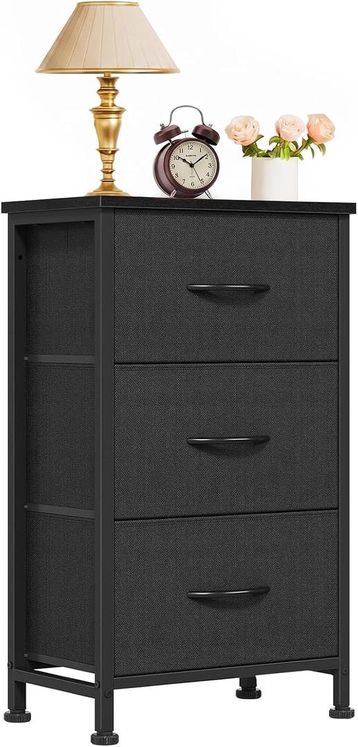 3 Drawers Dresser for Bedroom Fabric Storage Tower with Wooden Top, 11.8"D x 15.7"W x 29.5"H