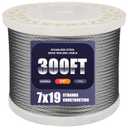 300FT 1/4" Stainless Steel Cable for Deck Cable Railing System, Premium T316 Cable Kits, 7x19 Strands Construction Braided Stainless Wire, 1/4 inch Wire Rope Cable, Yard Zipline (Sliver)
