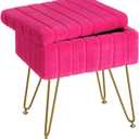 Greenstell Vanity Stool Chair Faux Fur with Storage, 15.7"L x 11.8"W x 19.4"H Soft Ottoman 4 Metal Legs with Anti-Slip Feet, Furry Padded Seat, Modern Multifunctional Chairs for Makeup, Bedroom,Rose