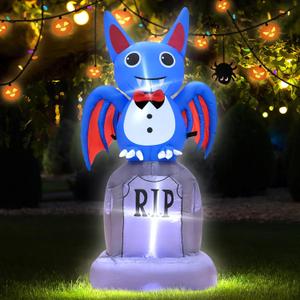 4FT Halloween Inflatable Cute Bat Tombstone Decoration with LED Lights Indoor Outdoor Halloween Horror Blow Up Decoration Party Lawn Graden Holiday Decor