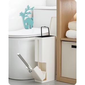 Baffect 2 Liter White Slim Bathroom Trash Can with Lid and Toilet Brush Holder