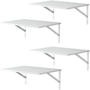 Deep Floating Wall Shelves - 4 Sets of 12 Inch Wide White Wood Shelves for Bathroom, Bedroom, Kitchen, Living Room