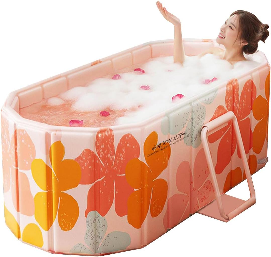 Portable Foldable Bathtub, 47" Large Foldable Freestanding Bathtub for Adults, Hot Bath Tub, Ice Bath, Family Bathroom SPA Tub Indoor & Outdoor (Colorful)