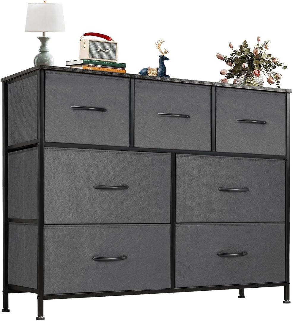 OLIXIS 7 Drawer Fabric Dresser for Bedroom, Clothes Storage Tower, Gray, 11.8"D x 39.4"W x 30.1"H
