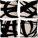 KEUSPI Black and Beige Pillow Cover 18x18 Decor Modern Abstract Neutral Art, Abstarct Art Throw Pillow Case Set of 4,Home Living Room Black Decor Women Gifts(Beige)