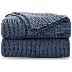 CozeCube Blue Throw Blanket for Couch, Soft Cozy Cable Knit Throw for Bed Sofa Living Room, Lightweight Warm Decorative Farmhouse Christmas Blanket, 60"x80", Dusty Blue