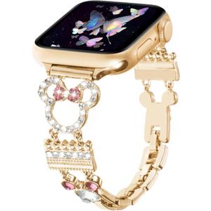 Bling Bracelet Band Compatible with Apple Watch Bands for Women 49/46/45/44/42mm-Series 3 2 1, Cute Cartoon Dressy Jewelry Charm Metal Strap for iWatch Ultra 2 Series 10/9/8/7/6/5/4/3/2/1/SE