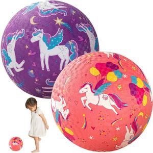 PlayZap 2 Pack Playground Balls for Toddlers, Unicorn Kickballs for Kids 3-12, 8.5" Rubber Bouncy Balls with Pump, Indoor & Outdoor Dodgeball Toys for Boys & Girls Gifts